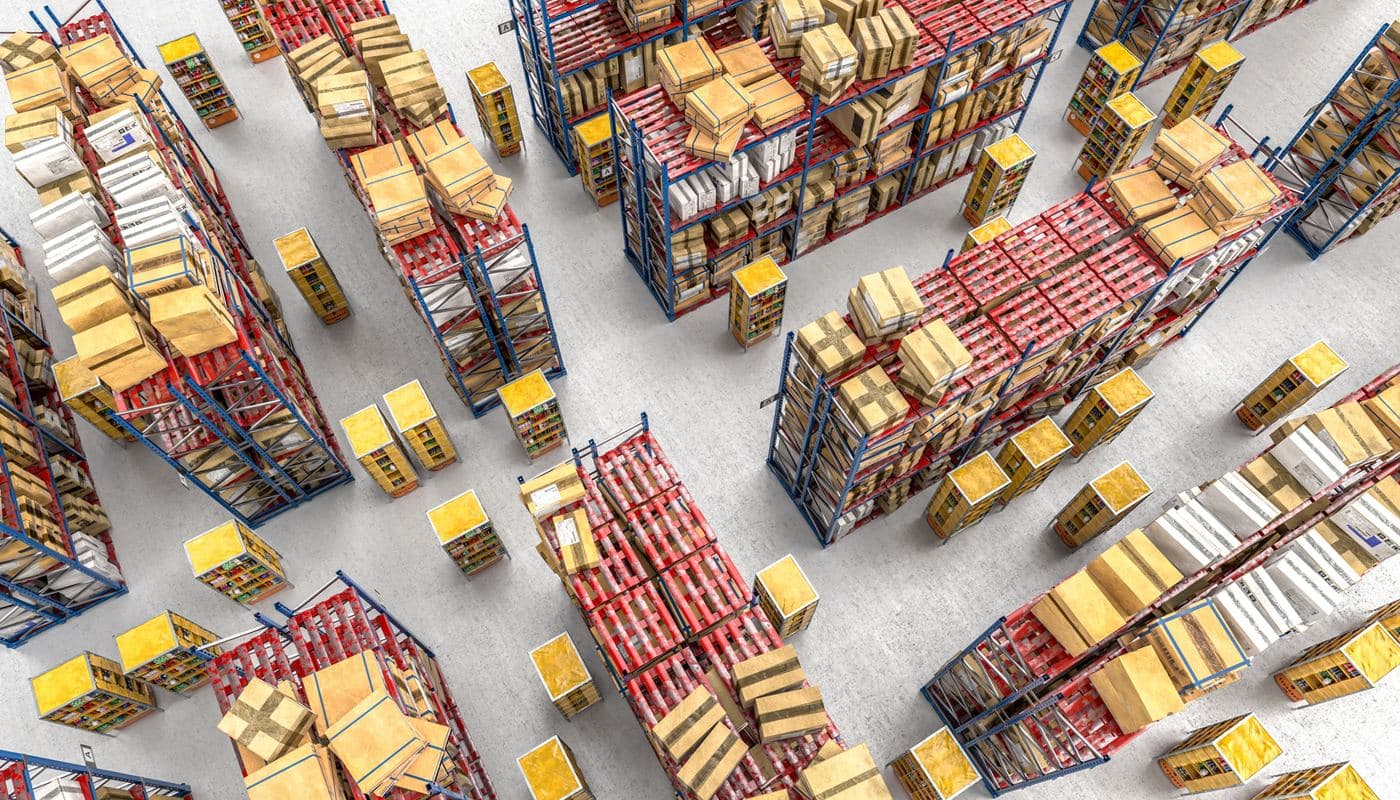 Warehouse racks seen from above